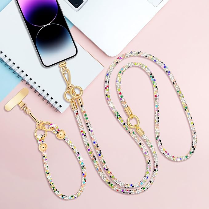Crystal Phone Strap Crossbody and Wrist Lanyard, Anti Theft Layered & Wrist Strap Cell Phone Neck for Women