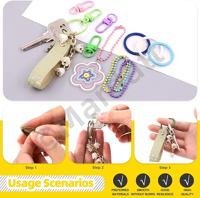160Pcs Colored Ball Bead Key Chain, Key Rings, Metal Lobster Claw Clasps Kit, Dog Tag Chain with Connectors, Spring Key Ring Buckles, Lanyard Swivel Snap Hooks for DIY Crafts