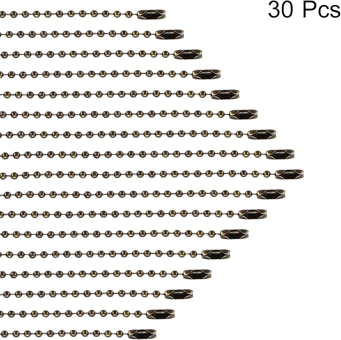 MECCANIXITY 30Pcs 5 Inch Ball Bead Chain, Metal Ball Chain with Connectors for Keychain Hanging Ornament Tag Jewelry Necklace Christmas Decoration,Bronze