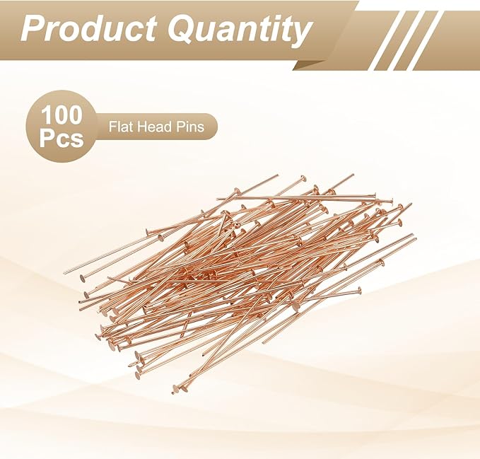 HARFINGTON 100pcs Flat Head Pins 1.18" 30mm Needles Bulk for Earring Pendant Necklace Bracelet Charm Jewelry Making Findings DIY Craft, Rose Gold