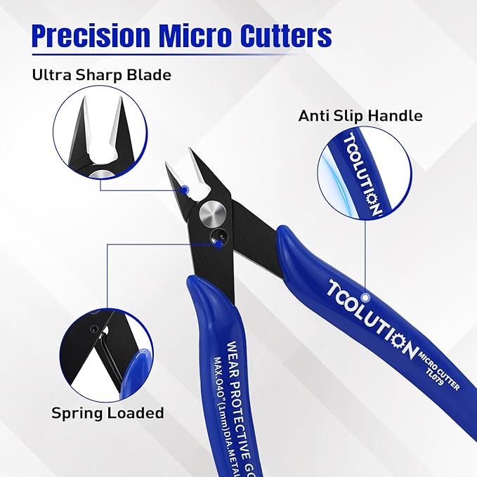 Small Wire Cutters Electrical - 2 Pack Micro Flush Cutter for Jewelry Making - Mini Snips Diagonal Cut Pliers for Zip Tie Crafts - Wire Nippers for Plastic Model Clippers
