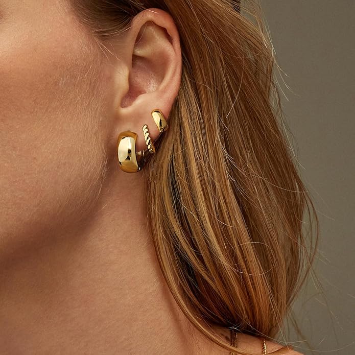 Freekiss 3 Pairs Gold Hoop Earrings Set: Dainty Stud Earrings Trendy Small 14K Gold Plated Hypoallergenic Dangle Cartilage Huggie Hoop Earrings for Women Gold Jewelry for Women Gifts