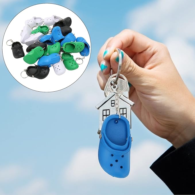 Pssopp 20Pcs Slipper Keychain, Premium Silicone Material Mini Shoe Keyring Key Chain Charms Bright Colors with Simulation Design for Bags Boys Girls and Ideal Most Occasions