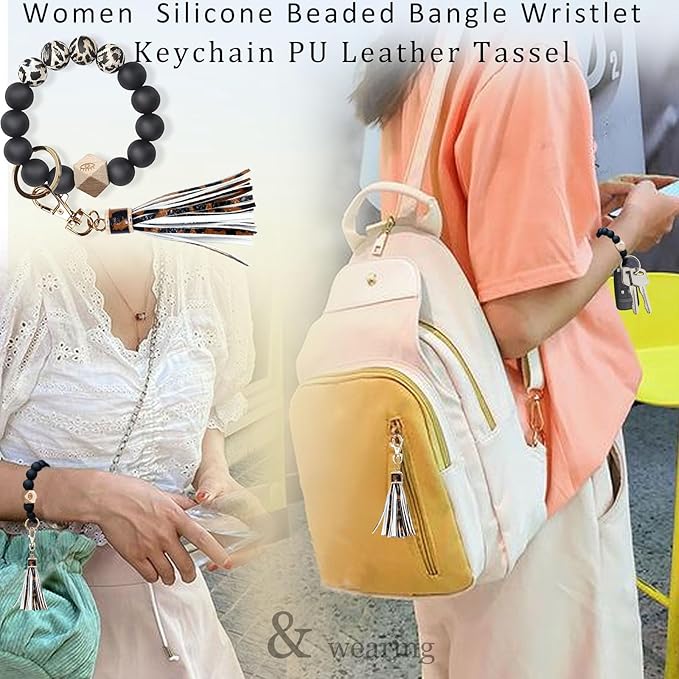 BIHRTC Key Ring Bracelet Car Keychain Holder Wristlet Silicone Women Beaded Bangle Chains