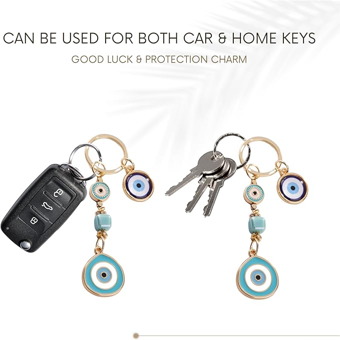 BCS Evil Eye Keychain Bag Charm - Good Luck & Protection Amulet - Car Keyring Purse Accessories for Women