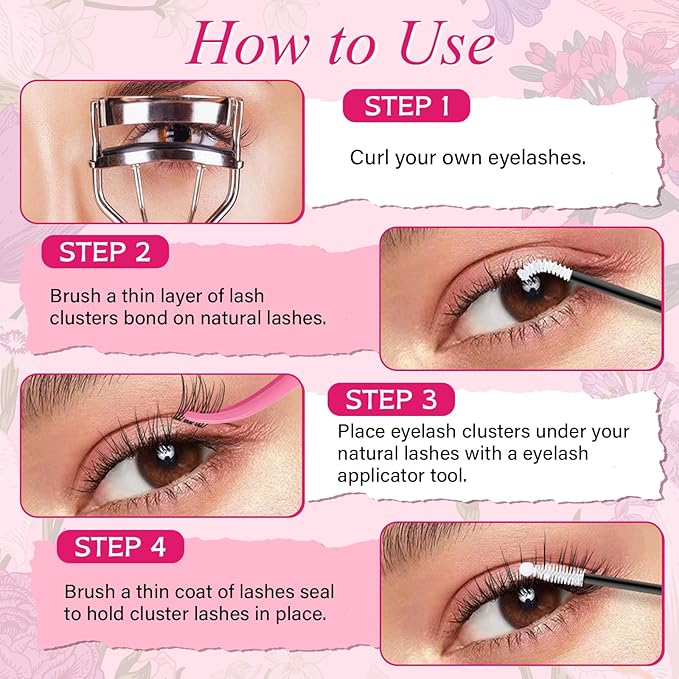 PROLASHBEAUTY Natural Lash Clusters Wispy Lashes Invisible Band Eyelash Clusters CC Curl Individual Lashes Natural Look Lashes Clusters with Super Thin Band Reusable Soft & Comfortable (Zora,8-16mix)