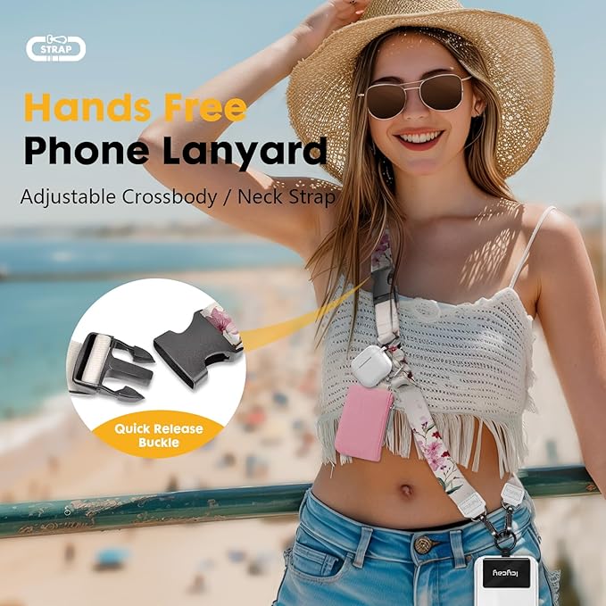 Phone Lanyard Crossbody, Bloom Floral Cell Phone Strap for Around The Neck Adjustable, Flower Teacher Anti Theft Cute Lanyard for iPhone Case ID Holder Keys Accessories Travel Essential
