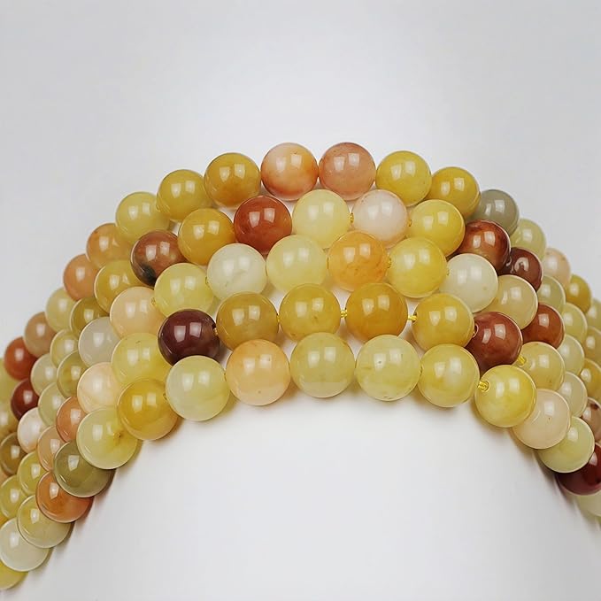 MJDCB Natural Stone Beads 6mm 60pcs Round Mixed Color Yellow Jade Loose Gemstone Bead Charms for Jewelry Making Bracelet Necklace Earring Pendant