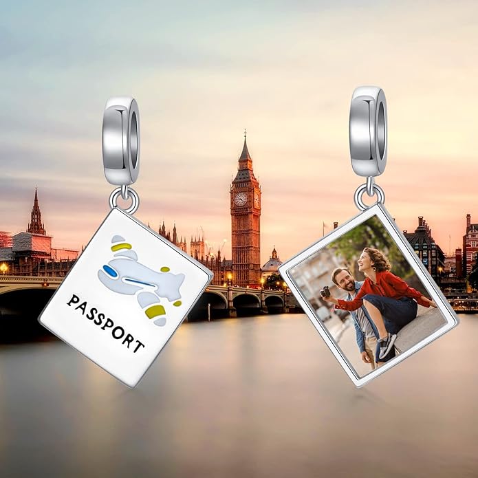 LONAGO 925 Sterling Silver Personalized Photo Charm Fit Snake Bracelet Necklace Customized Image Picture Bead for Women