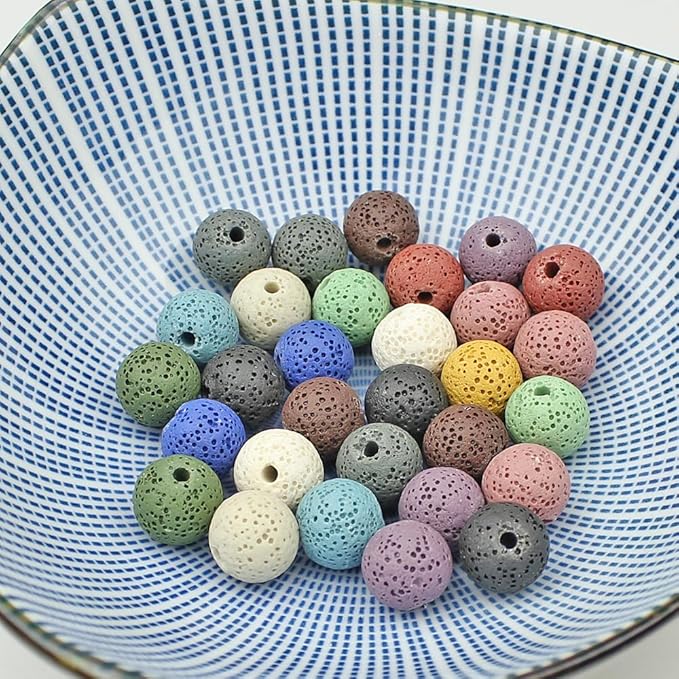 MJDCB Natural Multicolor Volcanic Lava Stone Round Loose Stone Beads DIY for Jewelry Bracelet Making 15" (10mm, Multicolored)
