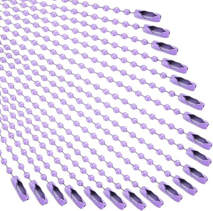 M METERXITY 50-Pack Ball Beads Chain, 4.7 in Metal Beaded Necklace Adjustable Keychain with Connectors for Jewelry Making/DIY Crafts/Hanging Decoration, Dog Tag Chain [Light Purple]