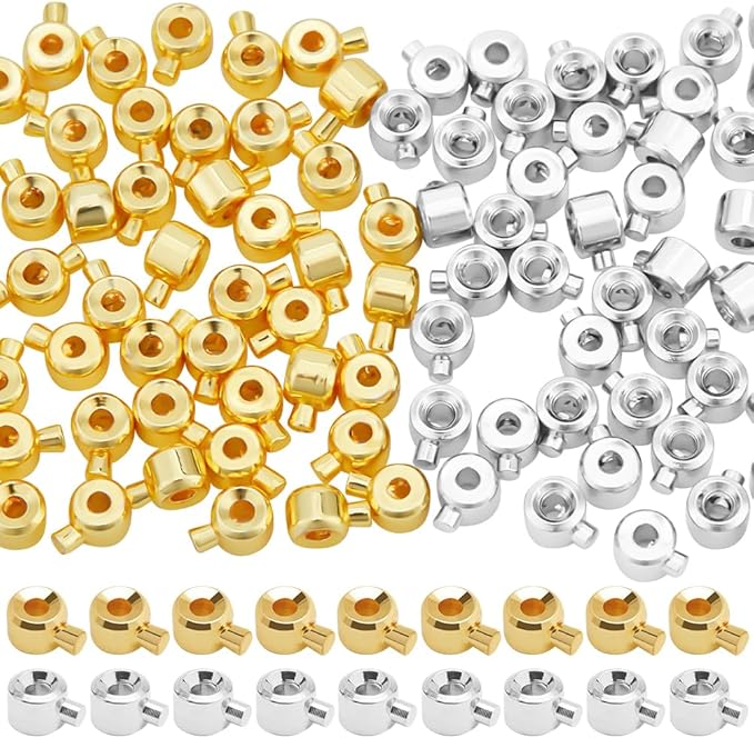 Beebeecraft 100Pcs 18K Gold Plated Brass Crimp Beads Charms Gold Silver Loose Rondelle Spacer Beads 4.5x3.5mm Metal Beading Findings for DIY Jewelry Making