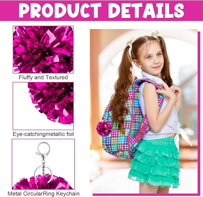 24 Pcs Cheer Pom Pom Keychain Cheerleader Gift Cheering Keyring Camp Team Gift