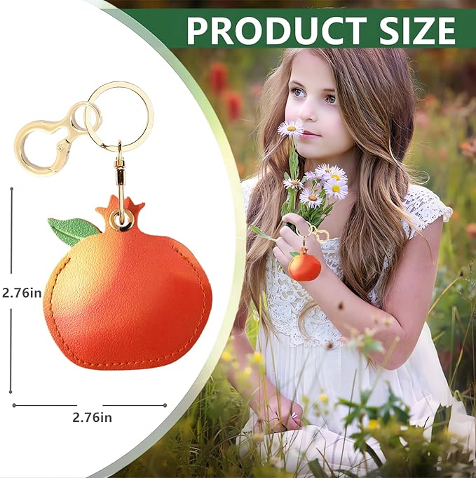 Leather Keychain Holder Case Compatible with AirTag,Cute Protective Apple Air Tag Cover with Keychain Ring,Anti-Scratch Finder GPS Tracker Case for Wallet Keys,Bag,Pets(Pomegranate)