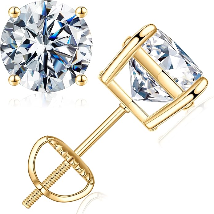SMILEST 0.2-4ct Moissanite Screw Back Earrings, D Color VVS1 Clarity Lab Created Moissanite 14K White Yellow Rose Gold Ruthenium Vermeil 925 Sterling Silver Moissanite Earrings for Women Men Jewelry Gifts