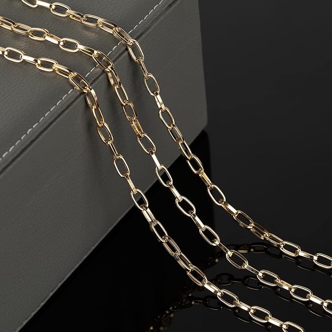 32.8 Feet Aluminum Link Chain Light Gold Flat Oval Chains for Jewelry Making Unwelded Paperclip Chain Spool Necklace Chains Bulk with Lobster Clasps and Jump Rings