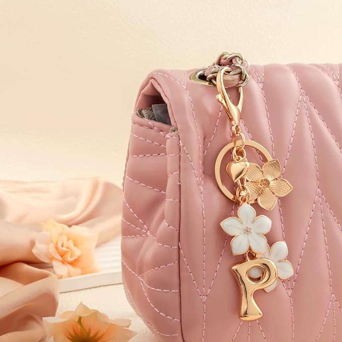 Snycler Bubble Initial Keychain Graceful Flower for bags car remote–A-Z Letter Charms for Women