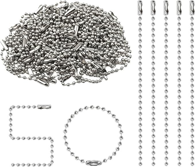 50 Pcs Ball Bead Chain, 4.72 Inch Dog Tag Chain, Stainless Steel Ball Chain Keychain and Connector Clasp, Silver Ball Bead Chains Bulk for Jewelry Making Key Rings Crafts DIY Hanging Decoration