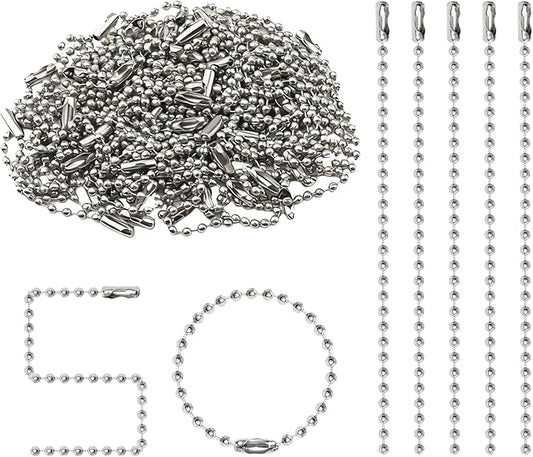 50 Pcs Ball Bead Chain, 4.72 Inch Dog Tag Chain, Stainless Steel Ball Chain Keychain and Connector Clasp, Silver Ball Bead Chains Bulk for Jewelry Making Key Rings Crafts DIY Hanging Decoration