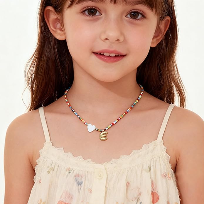 I IHAYNER Colorful Beaded Initial Necklace and Bracelet Set for Girls Personalized Letter Jewelry Gifts Trendy Choker Necklace Matching Bracelet Birthday Friendship Gift