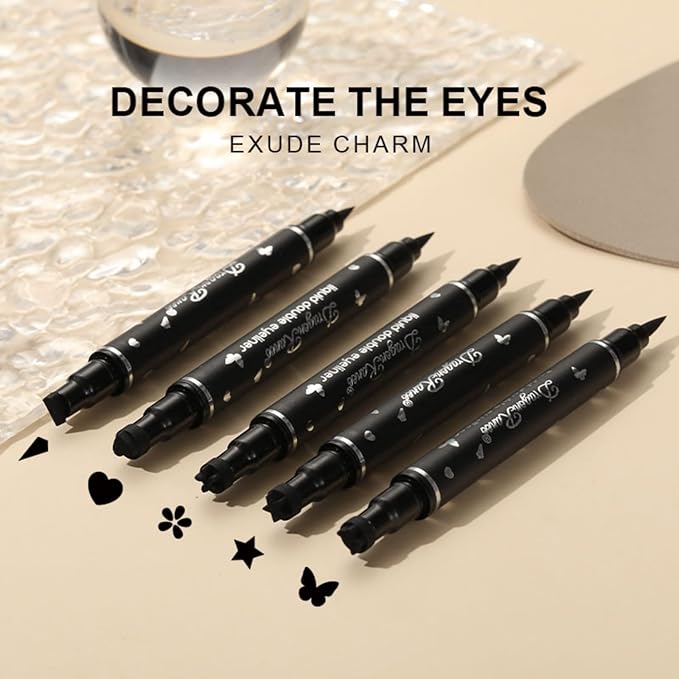 5 Pcs Black Liquid Eyeliner Set with Stamps and High Pigmented Long Lasting Double Head Eyeliners for Beginner Gift