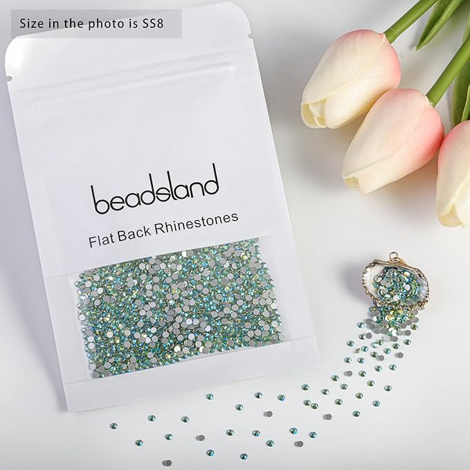 Beadsland 1440 Pieces Flat Back Crystal Rhinestones Round Gems,Peridot AB,SS8,2.3-2.5mm