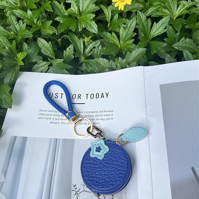 Cute Blueberry Leather Coin Purse Charm with Zipper – Y2K Keychain for Bags, Backpacks, and Purses | Preppy and Kawaii Accessories for Women | Stylish & Functional Blueberry Fruit Charm