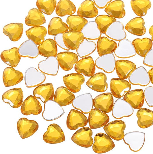 MECCANIXITY 40 Pcs Acrylic Heart Rhinestone 12mm Flat Back Plastic Gems Jewelry Stickers for Craft Bead Face Painting Costume Jewelry Making, Golden