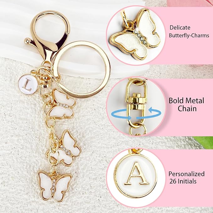 Bag Charms for Handbags- Cute Keychains for Women Car Keys Chain Accessories Beautiful Butterfly Letter Initial Charm