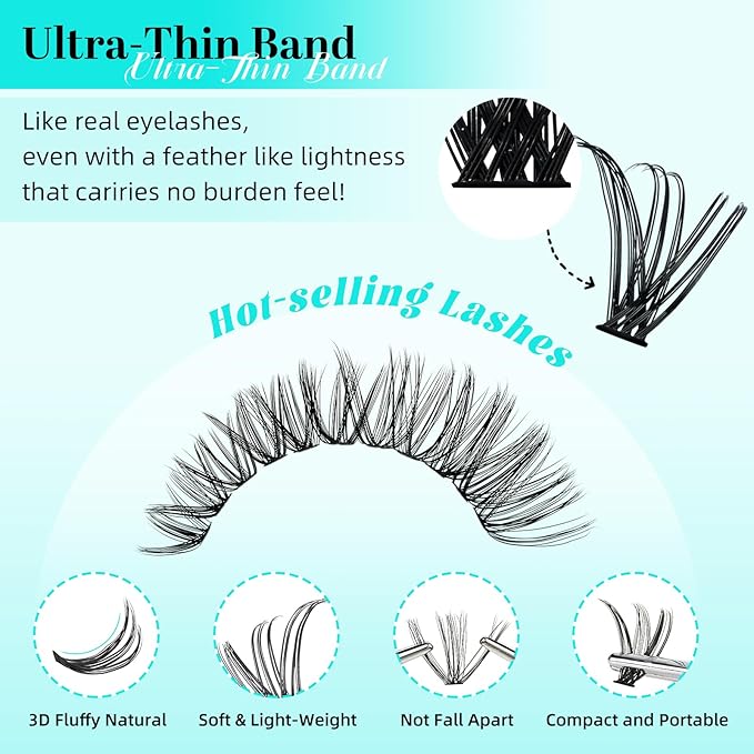 Lash Clusters 240pcs Eyelashes Cluster Individual Wispy Lashes Thin Band for D Curl Lash Extension Eyelashes for Beginners at Home,False Eyelashes Soft Eyelash Clusters(30D,D-Mix9-16mm)