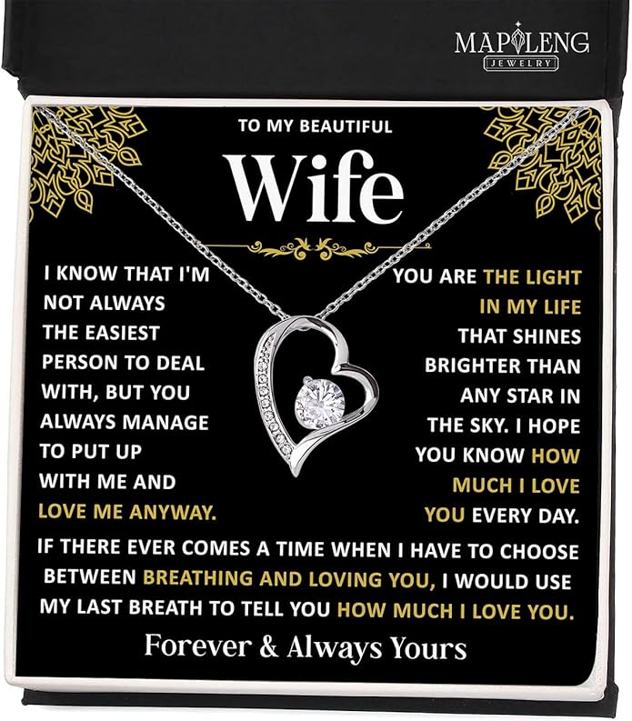Mapileng To My Wife – Love Knot Necklace from Husband with Heartfelt Message Card & Elegant Luxury Gift Box, A Meaningful Romantic Jewelry Gift for Anniversary, Birthday, Wedding, Christmas