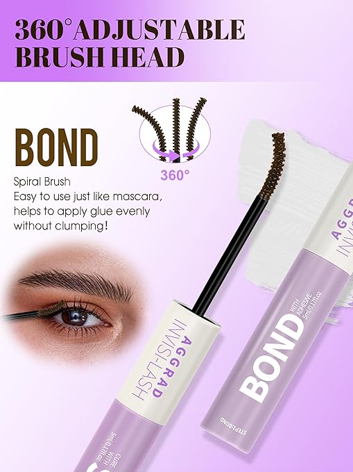 Brown Lash Cluster Glue Bond and Seal Waterproof 150H Super Strong Hold Long-Lasting for Eyelash Clusters Extensions Kit DIY Self Adhesive 2 in 1 Individual Lash Glue Brown Bonder & Clear Sealant