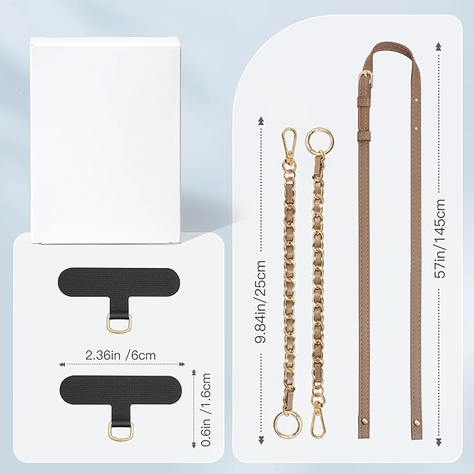 TiMOVO 2-in-1 Phone Lanyard Crossbody, Adjustable Phone Strap for Most Smartphones, PU Strap Combo with Metal Chain for Women