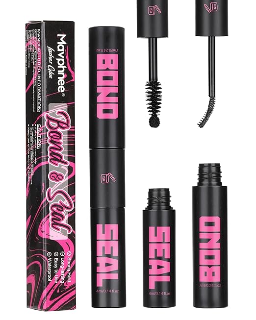 Mavphnee Lash Bond and Seal 40% More Bond 2 in 1 Lash Glue Strong Hold Eyelash Adhesive and Sealant Waterproof Rebalance Bonding and Locking for 48-150Hours (7ml+4ml)