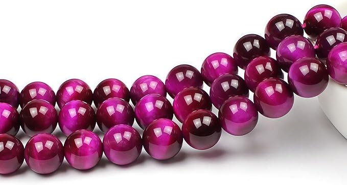 MJDCB Stone Beads 8mm 43pcs Round Rose Red Tiger's Eye Loose Gemstone Bead Charms for Jewelry Making Bracelet Necklace Earring Pendant