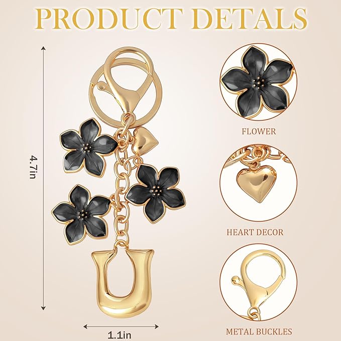 Snycler Bubble Initial Keychain Graceful Flower for bags car remote–A-Z Letter Charms for Women