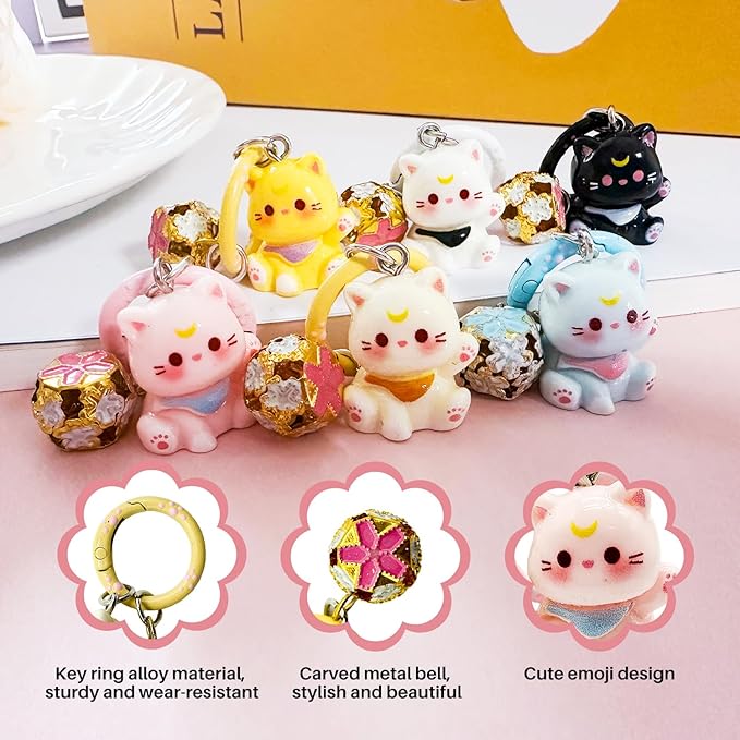 6Pcs Cat Keychain Bag Charms Cute Keychains Cat Bag Accessories Kawaii Purse Charms Keychains for Women Gifts