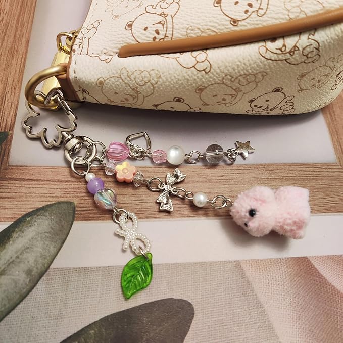 Cute Dog Keychain Fuzzy Dog Puppy Decor Keychain Aesthetic Y2K Bag Charms Stylish Dog Pendant Keychains Accessories