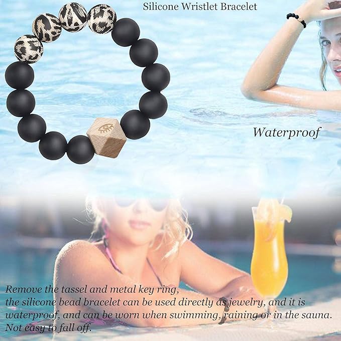 BIHRTC Key Ring Bracelet Car Keychain Holder Wristlet Silicone Women Beaded Bangle Chains