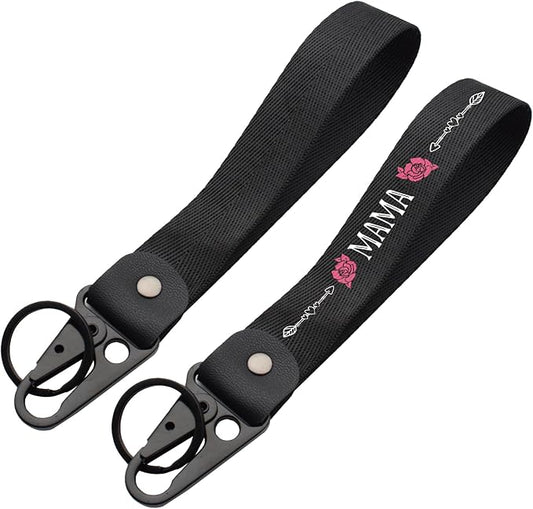 2 Pcs Classic Black & Floral Keychain Wristlet Lanyard for Women couples, Flower Wristlet Strap for Keys Hands-Free Wearable