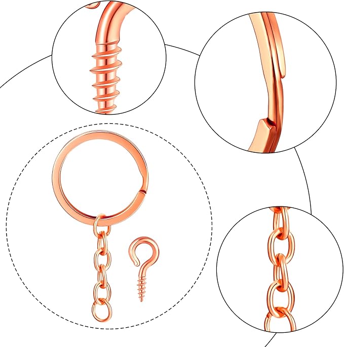 250 Pieces Keychain Rings Including 35 Pieces Keychain Rings and Jump Rings and 180 Pieces Screw Eye Pins for Jewelry Making (Rose Gold,25 mm)