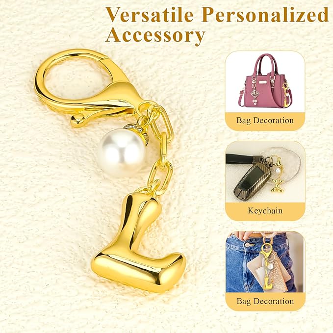 VICKHU Gold Plated Bubble Initial Letter Cute Keychain for Women Car Key Purse Decorative Keyring Handbag Charms Fashion