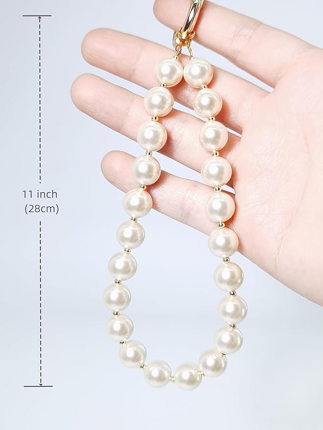 Beaded Phone Wrist Strap Phone Lanyard Pearl Beaded Hand Strap Wristlet Detachable Smartphone Wrist Lanyard (Champagne)