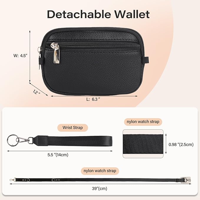 Phone Lanyard Crossbody with Wallet，Detachable Phone Strap Wristlet with ID Window and Zipper，Adjustable Strap for All Phone