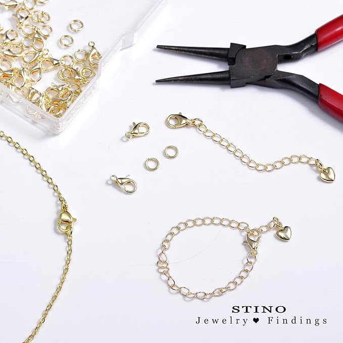 90Pcs Fadeless Lobster Claw Clasps (10mm) & Jump Rings for Jewelry Making, Necklace Bracelet Findings & Supplies (14K Gold Plated)
