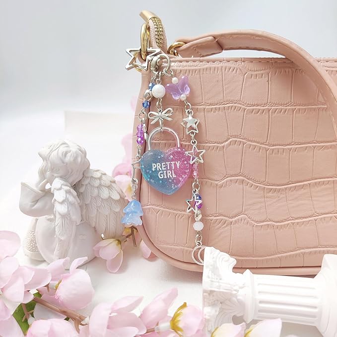 Y2K Aesthetic Keychains for Women Cute Flowers Star Cake Jellyfish Keychins Charms Kawaii Bag Purse Decor