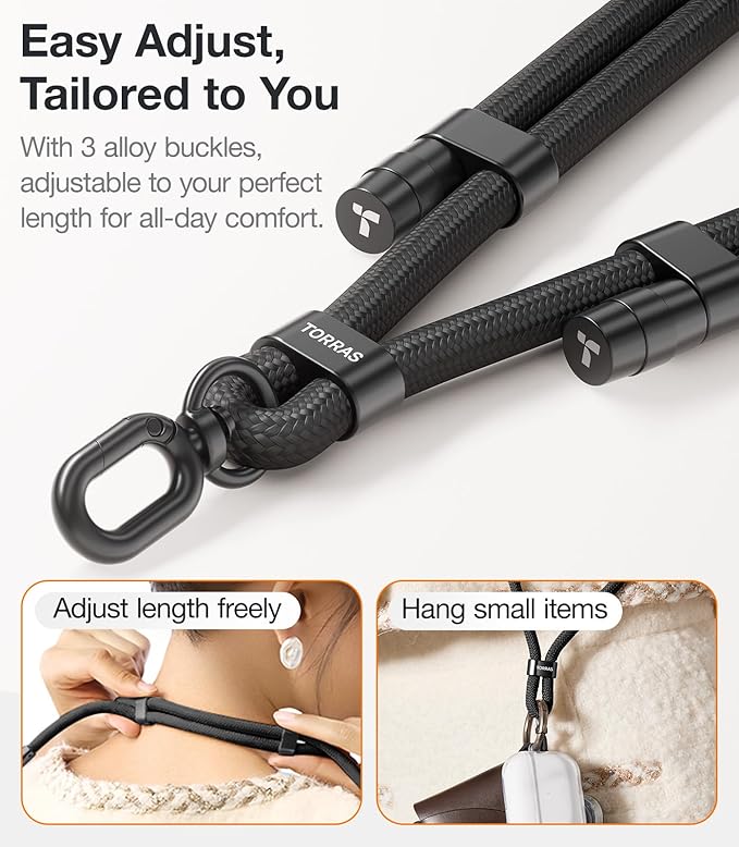 TORRAS Phone Lanyard Crossbody with 2 Phone Tabs, Adjustable Anti Theft Phone Strap for All Phones, Premium Metal Buckles, Skin-Friendly, Universal Phone Neck lanyard for Women and Men, Olive Green