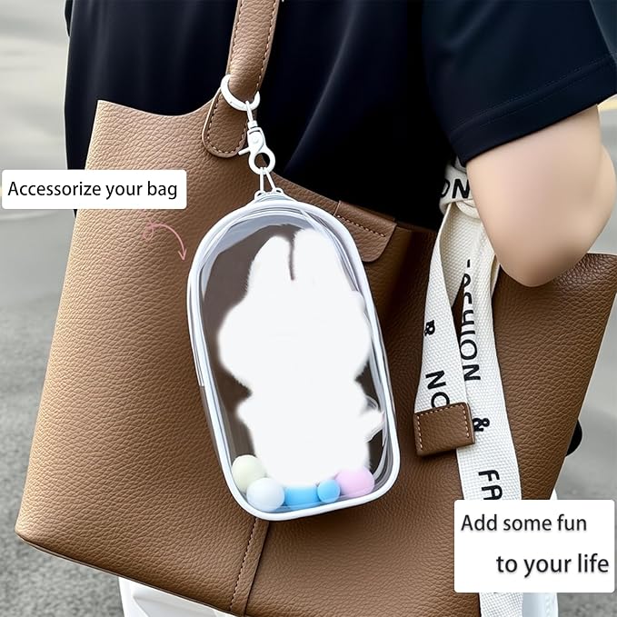 4 Pcs Clear Figure Display Bag with Keychain Case Blind Box Keychain Carrying Case Lipstick Charm for Collectibles Suitable for dolls19 cm/7.38 inches(4 Colors)