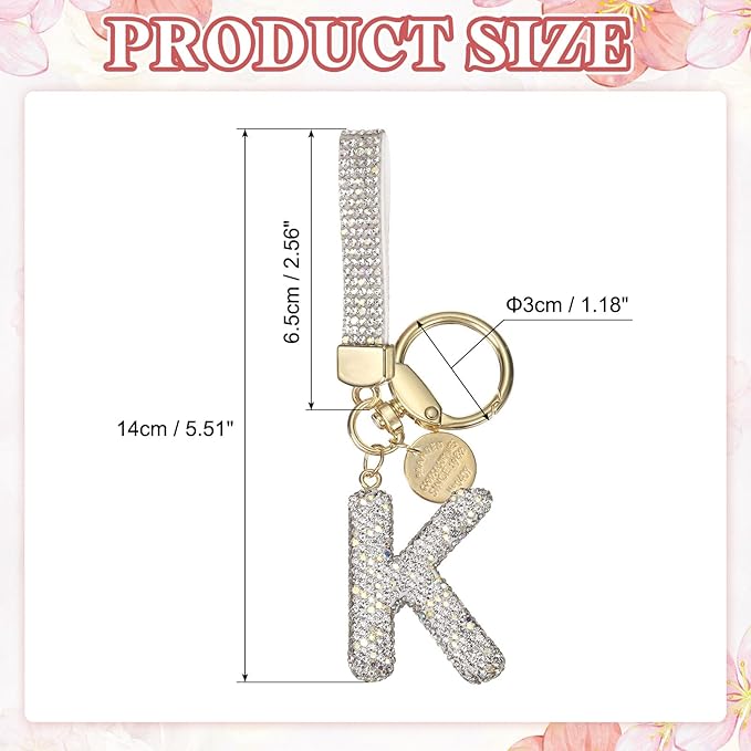 PATIKIL Initial Letter Keychain, Cute Sparkly Rhinestone Key Chain Alphabet Charm for Car Keys Handbags Purse