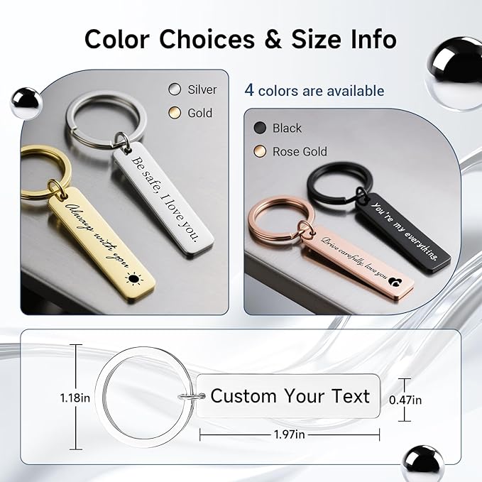 Custom Keychain - Personalized Double-Sided Engraved Name or Text Keychains, Customized Gifts for Men Women